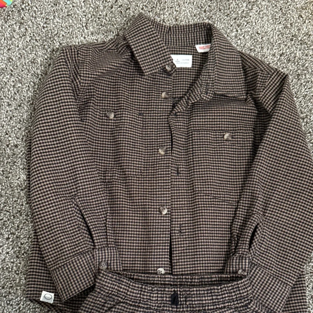 Zara Brown Houndstooth Kids Jumpsuit Set - Picture 2 of 5